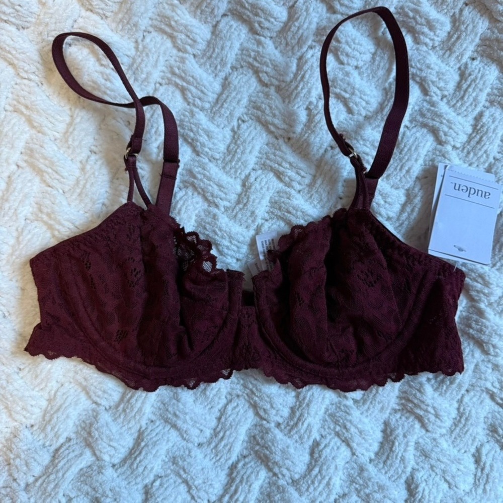 Auden Womens Berry Red Lace Unlined Balconette Comfort Wire Bra 32A NEW